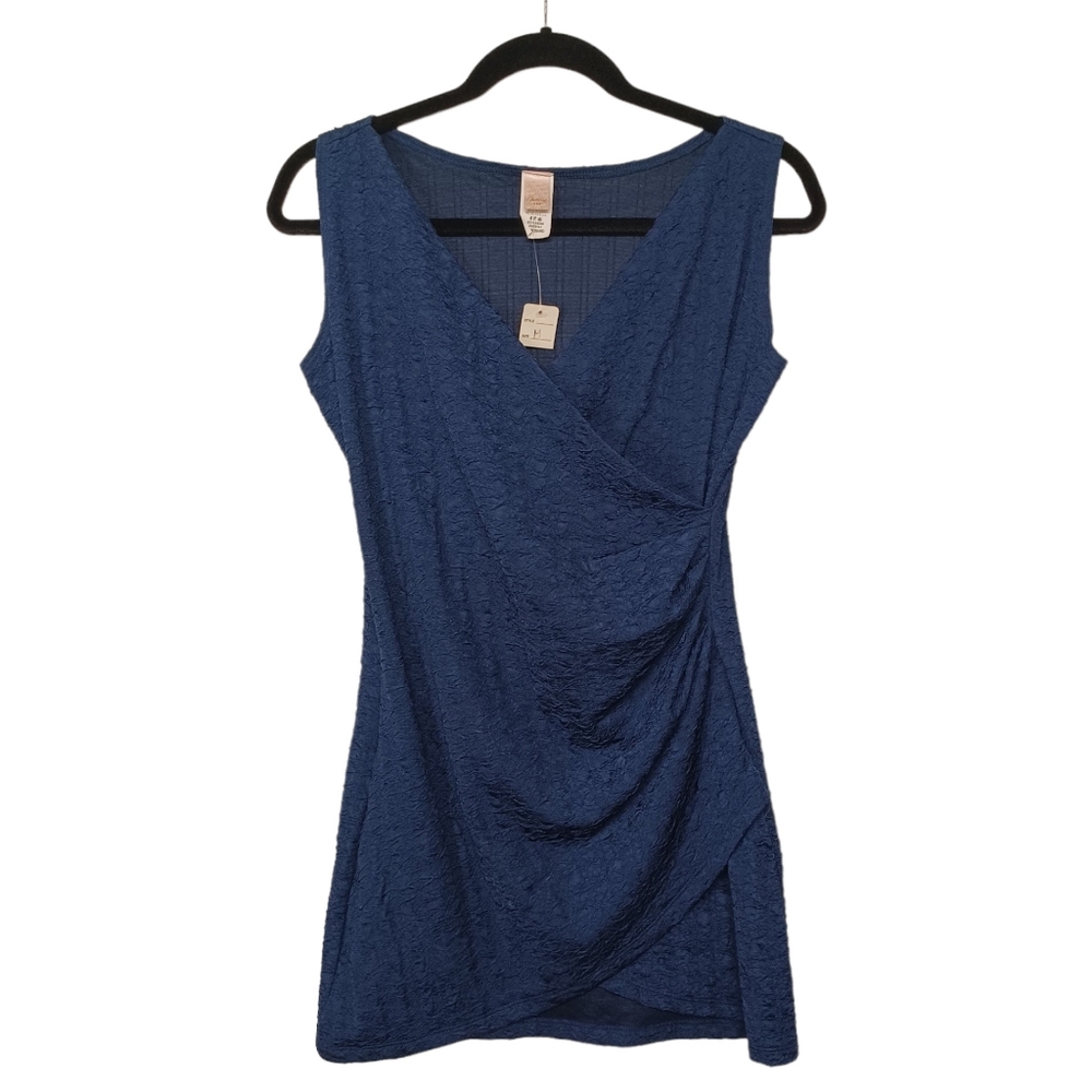 MINX USA Blue Textured Sleeveless Crossover Mini Bodycon Dress Medium NWT - Picture 3 of 10